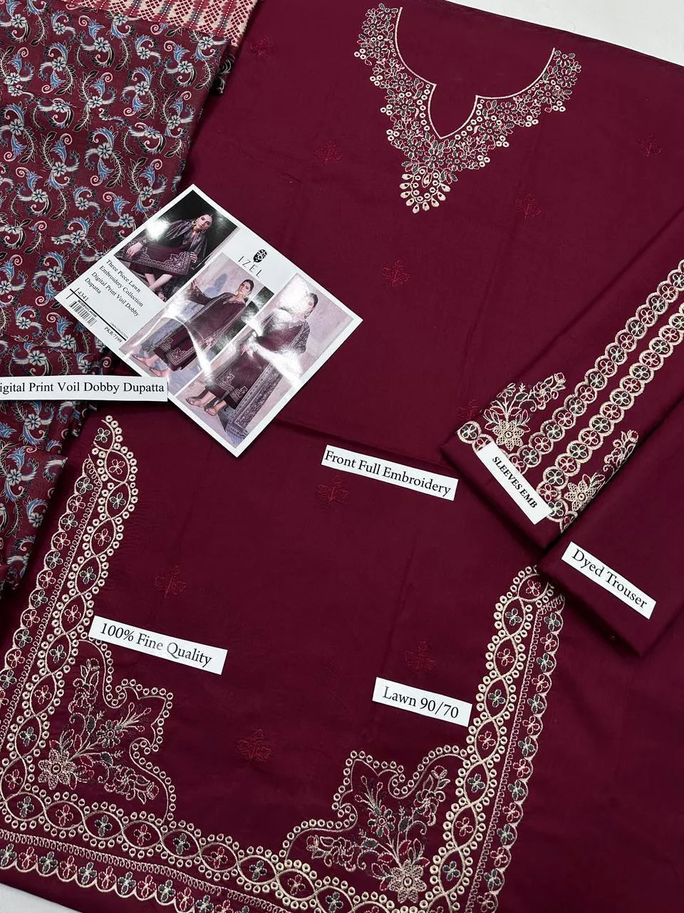 IZEL MOST TRENDING 3 Pcs Unstitched Embroidered Suit