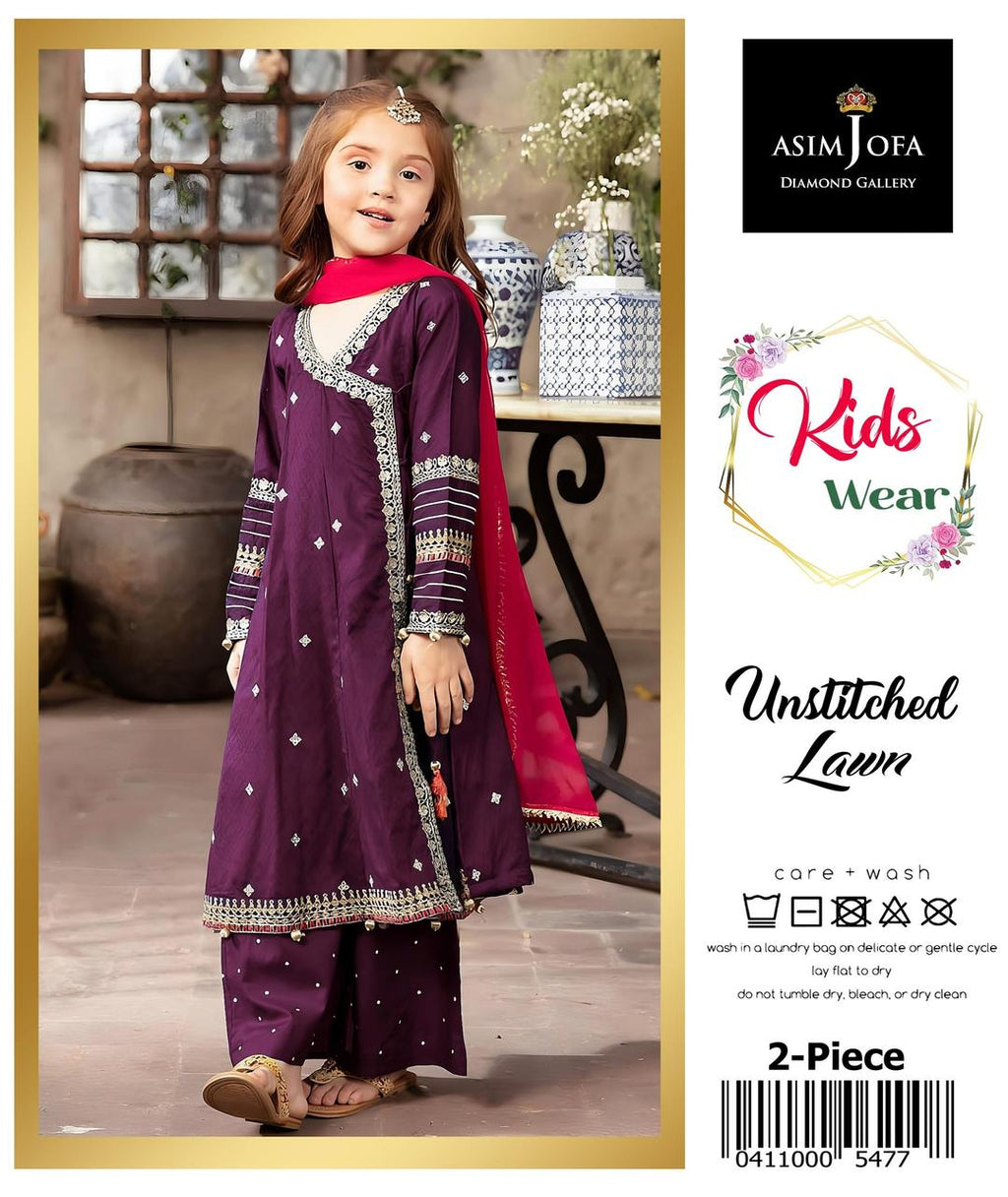 2 Pcs Girl's Lawn Embroidered Unstitched Suit