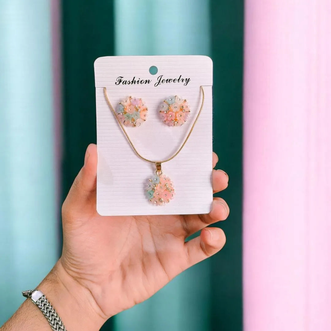 Funky Gold Plated Crystal Pendant Set