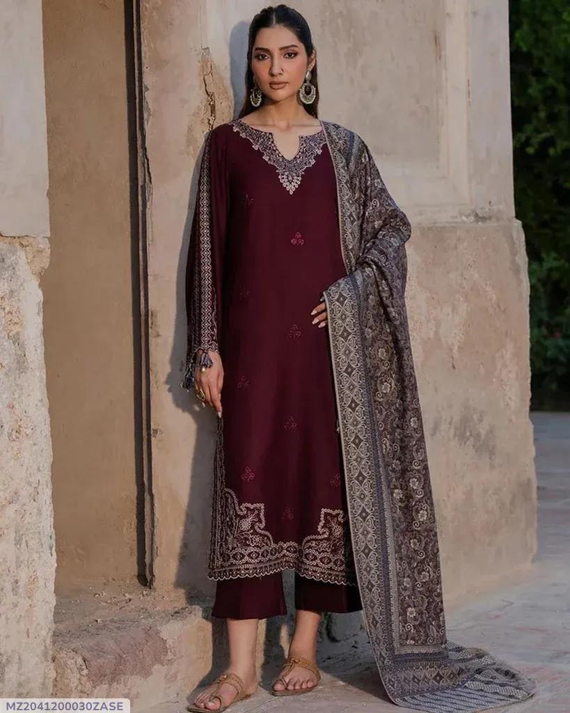 3 Pcs Women's Unstitched Printed Embroidered Suit