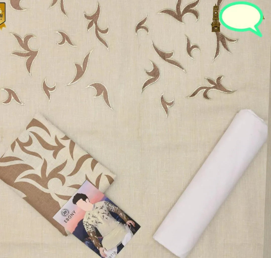 Men’s Unstitched Paper Cotton Embroidered Suit