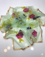 Women's Unstitched Suit 3 Piece | Organza Hand Painted Brush Work & Heavy Nagina Work Dupatta | Kattan Silk Shirt & Trouser | Customized