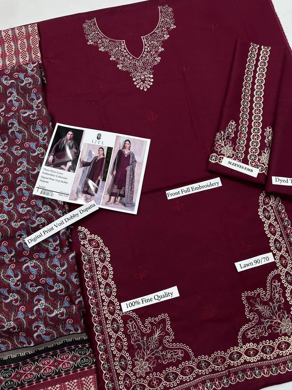 3 Pcs Women's Unstitched Printed Embroidered Suit