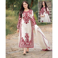 3 Pcs Women's Stitched Organza Embroidered Suit
