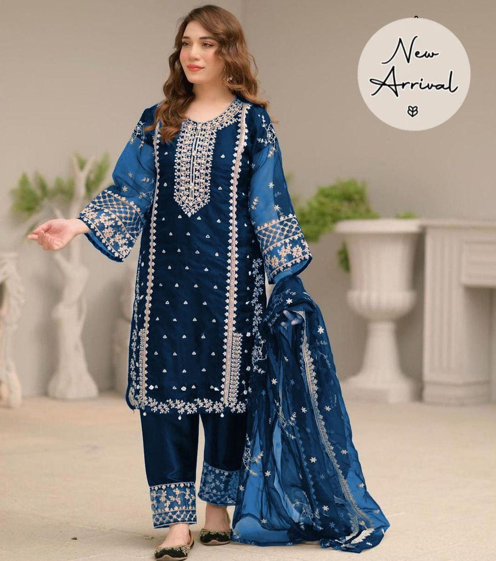 Embroidered Organza Suit Set - 3 Pcs for Women