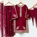 3 Pcs Women's Stitched Shamoz Silk Embroidered Suit