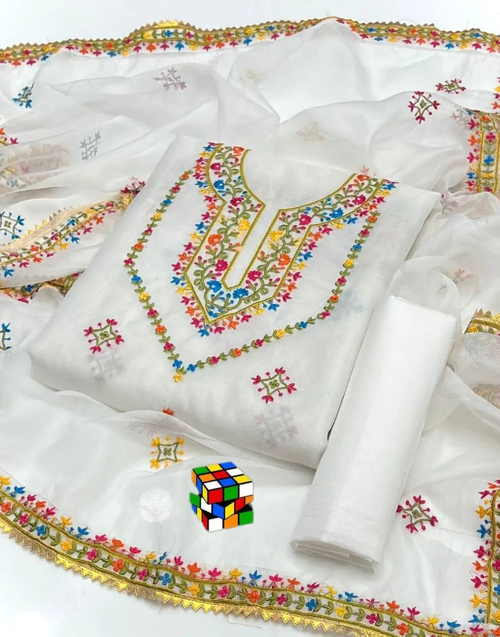 3 Pcs Women's Unstitched Chikankari Embroidered Suit