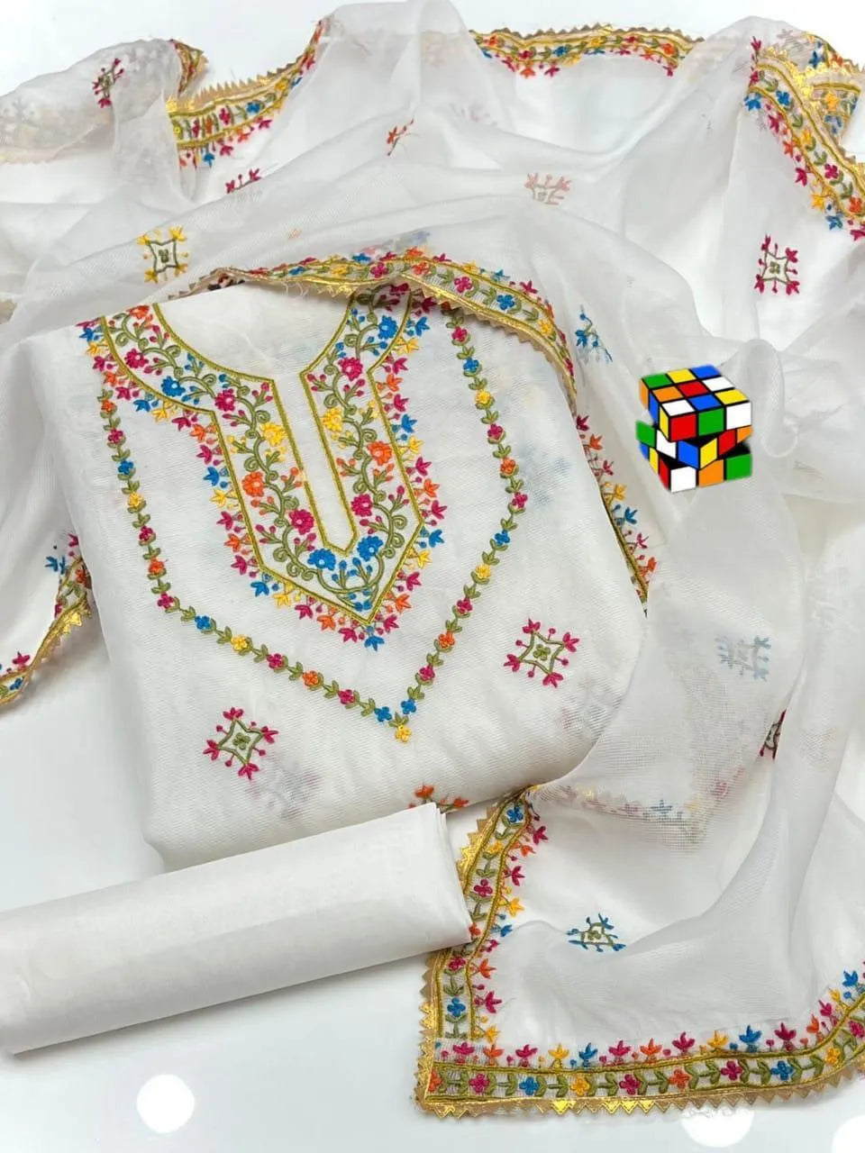 3 Pcs Women's Unstitched Chikankari Embroidered Suit