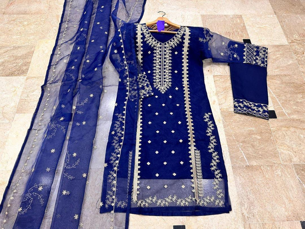Embroidered Organza Suit Set - 3 Pcs for Women