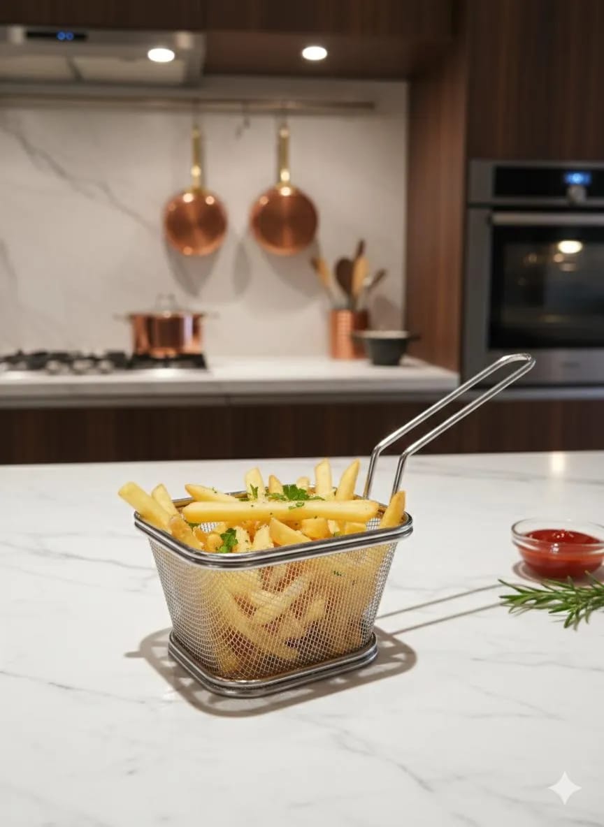 Professional Stainless Steel Large Serving Basket - 1 Pc